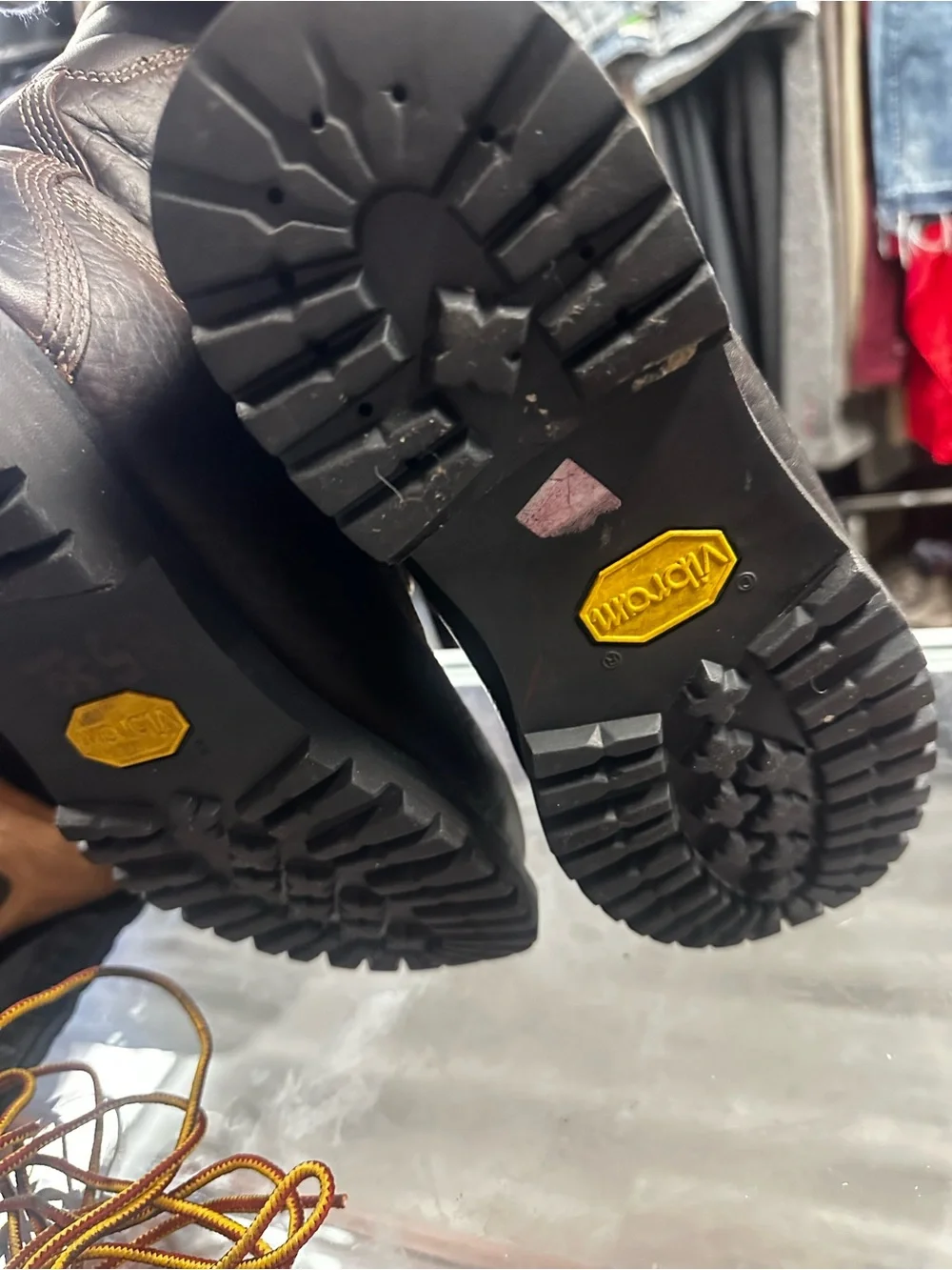 Timberland Black Leather Work Boots 40 below with Yellow-Brown Laces